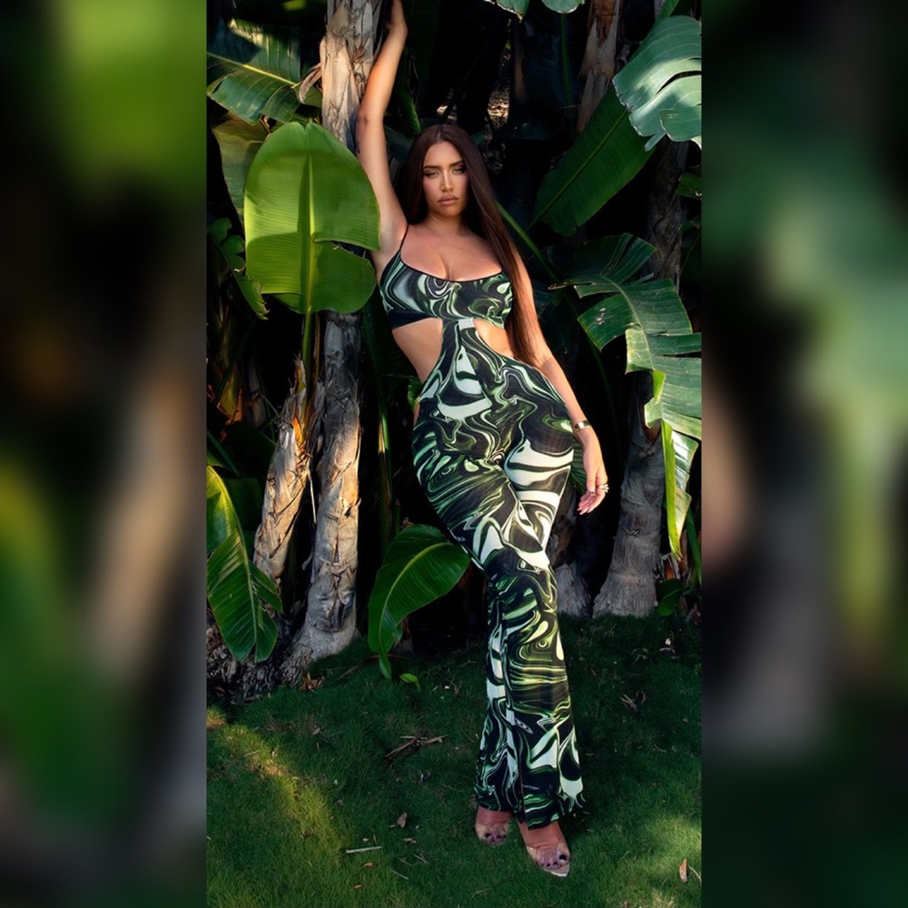Green forest mesh jumpsuit